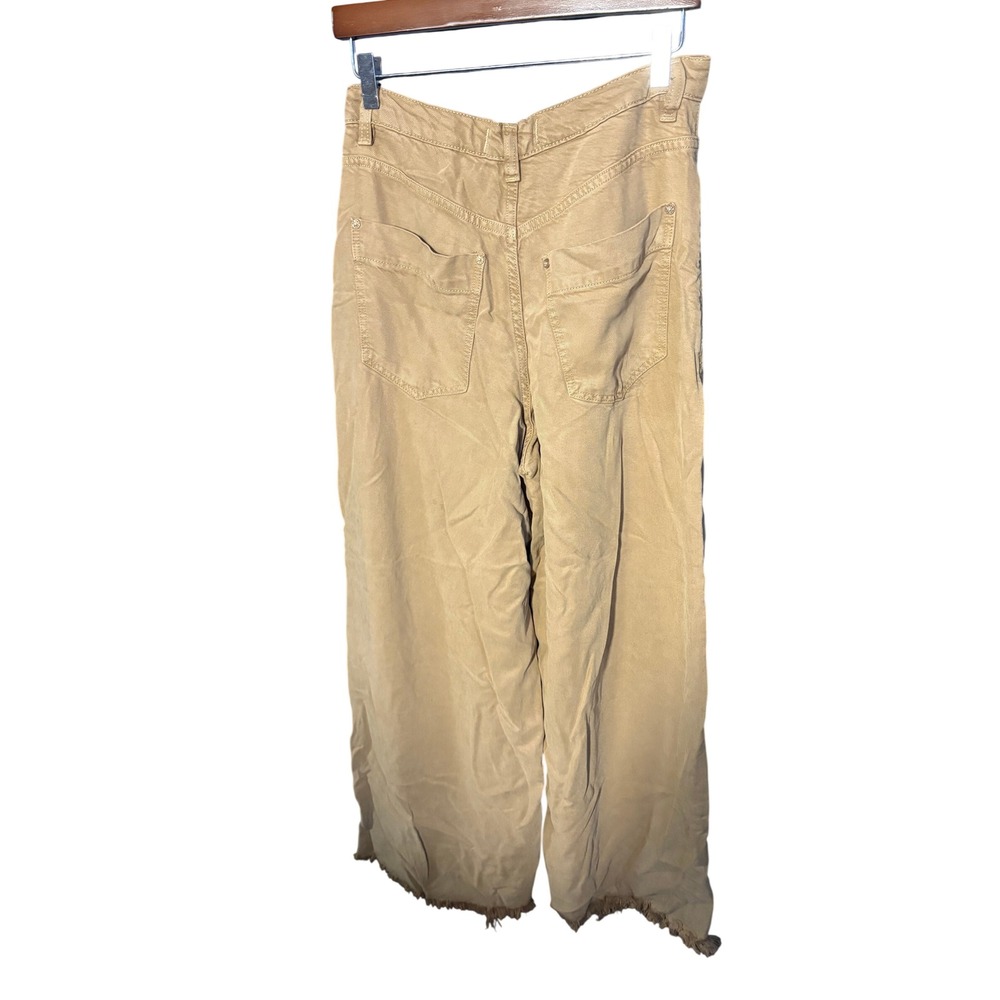 Free People We The Free Old West Wide Leg Jeans Tan Khaki Frayed Hem Size 28 - Picture 3 of 7